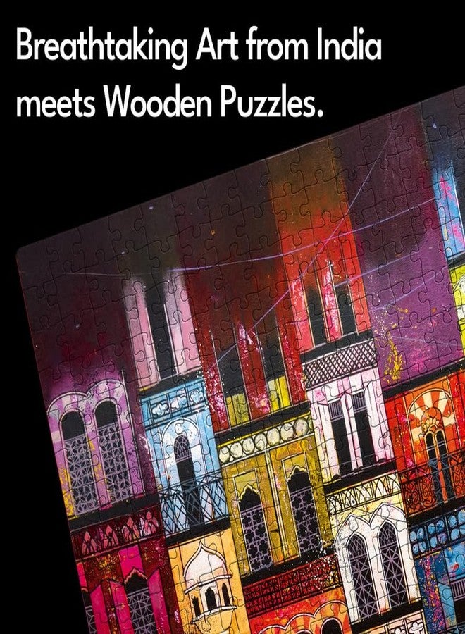 91Knots Painting x Puzzle Series | Contemporary Indian Art | 1000 Pieces Wooden Jigsaw Puzzles for Adults (1000 Pieces, Haveli Colorful Houses) - Image 2